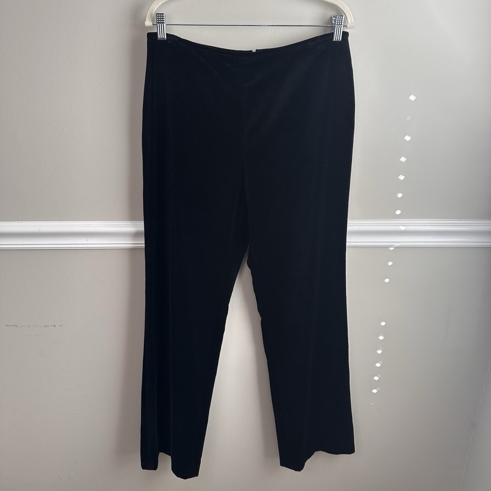 Tahari Black Velvet Wide-Leg Pants 12 Flat Front Party Office Work Formal
